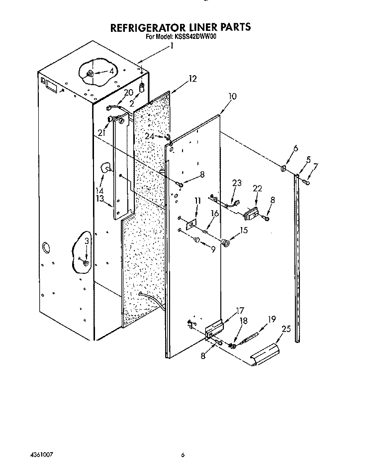 REFRIGERATOR LINER Diagram and Parts List for KSSS42DWW00  KitchenAid Refrigerator