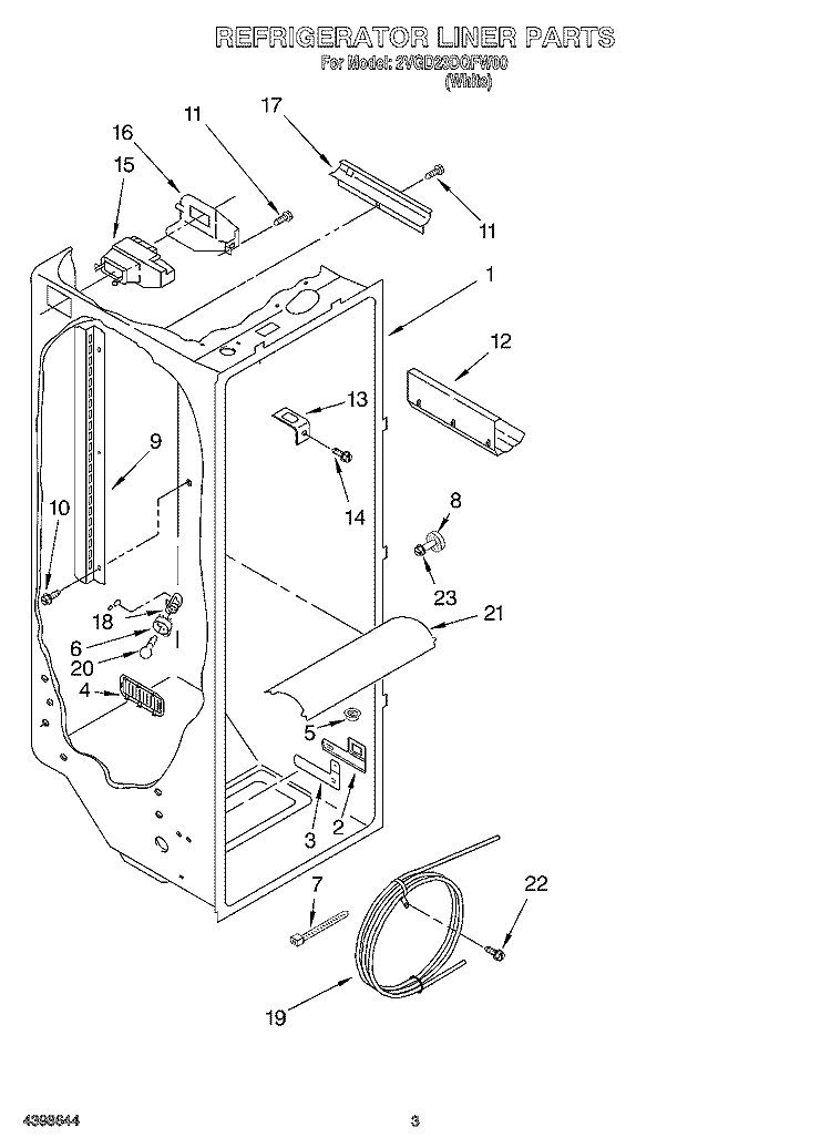 REFRIGERATOR LINER Diagram and Parts List for 2VGD23DQFW00  Whirlpool Refrigerator