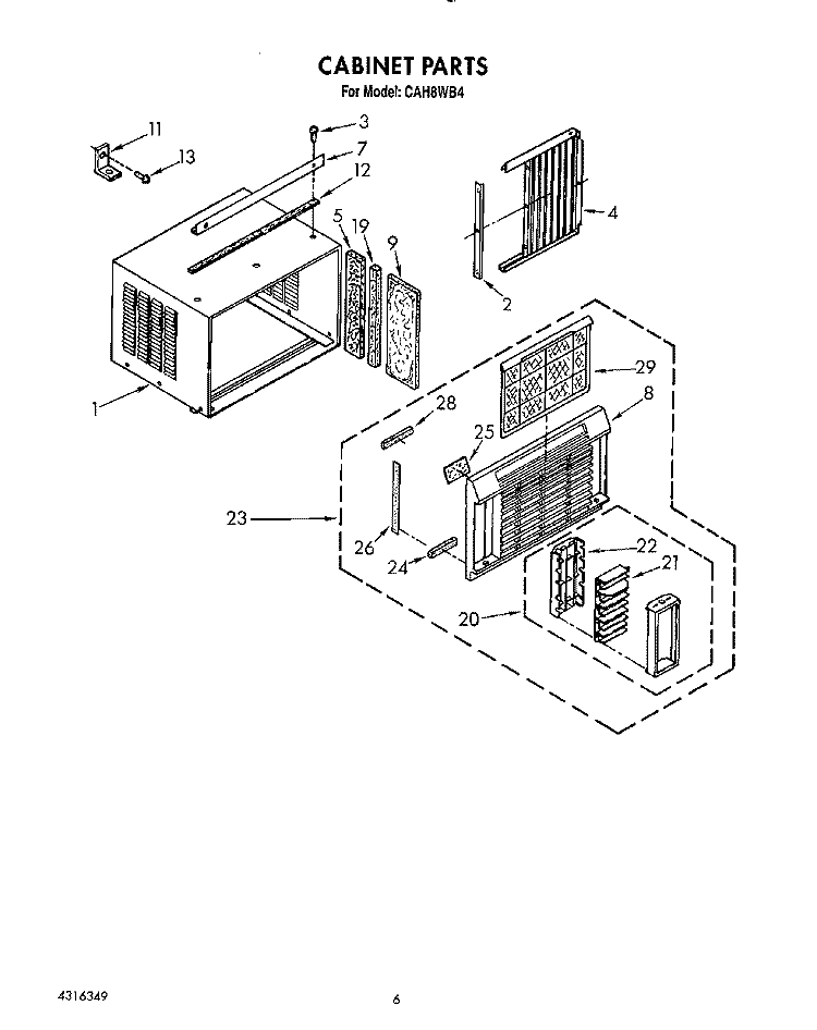 CABINET Diagram and Parts List for CAH8WB4  Crosley Air Conditioner