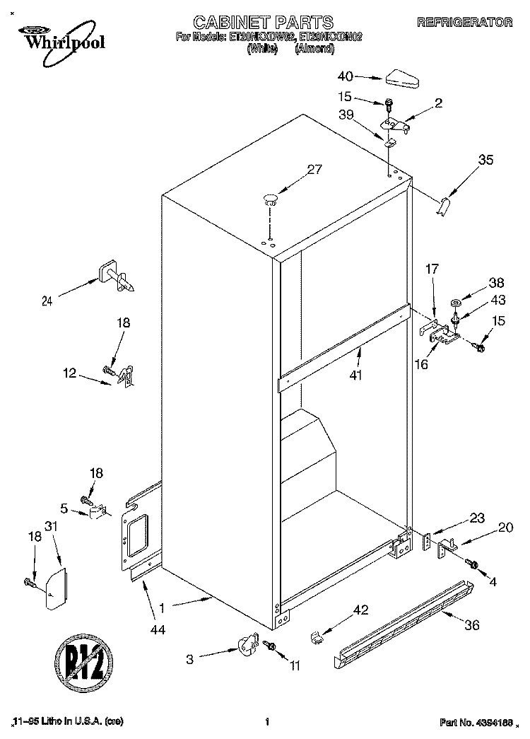 CABINET Diagram and Parts List for ET20NKXDN02  Whirlpool Refrigerator