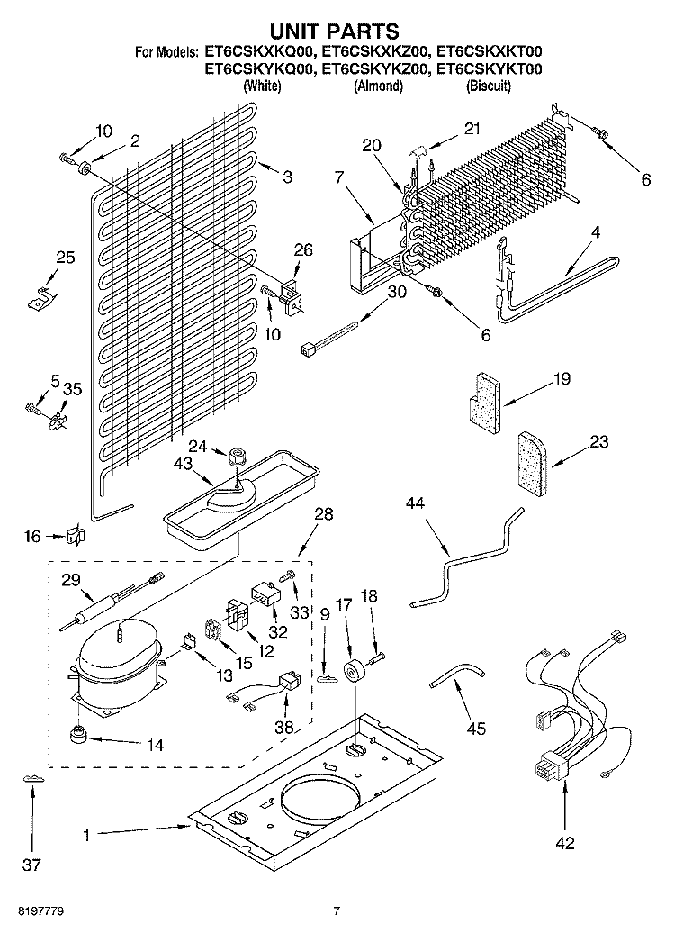 UNIT Diagram and Parts List for ET6CSKXKT00  Whirlpool Refrigerator