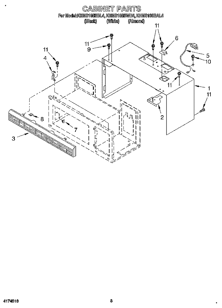 CABINET Diagram and Parts List for KHMS105BBL4  KitchenAid Microwave