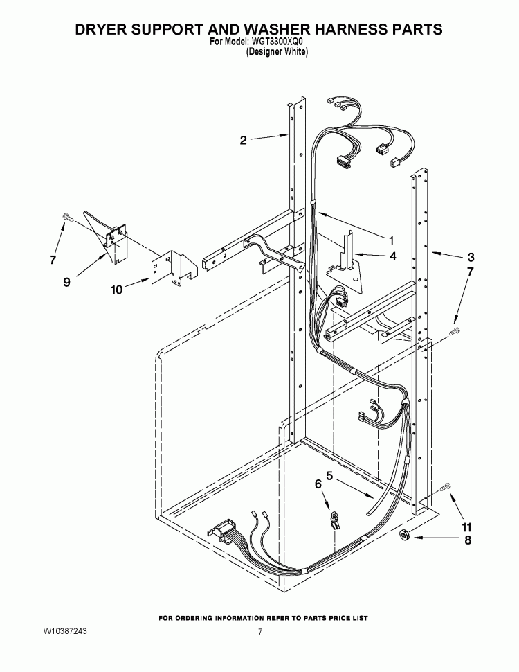 DRYER SUPPORT AND WASHER HARNESS PARTS Diagram and Parts List for WGT3300XQ0  Whirlpool Washer Dryer Combo