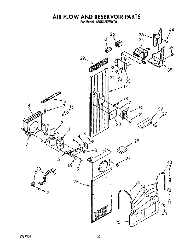 AIR FLOW AND RESERVOIR Diagram and Parts List for KSSS36DWW00  KitchenAid Refrigerator