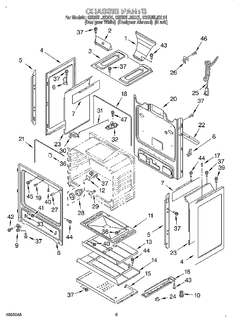 CHASSIS Diagram and Parts List for GS395LEGQ1  Whirlpool Range
