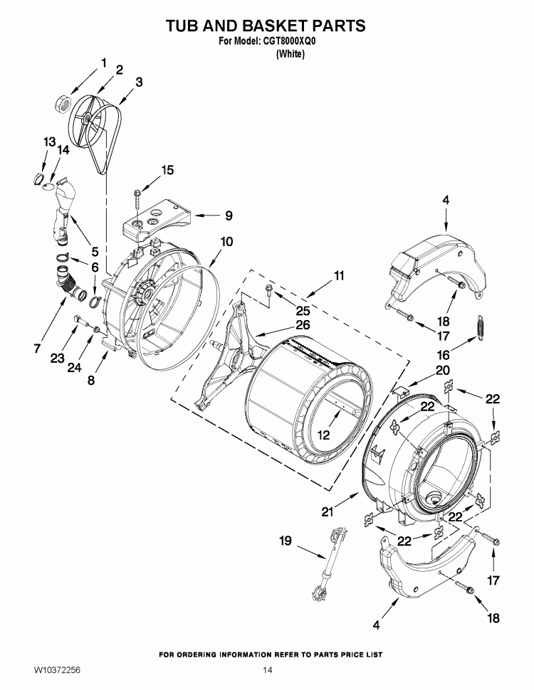 TUB AND BASKET PARTS Diagram and Parts List for CGT8000XQ0  Whirlpool Washer Dryer Combo