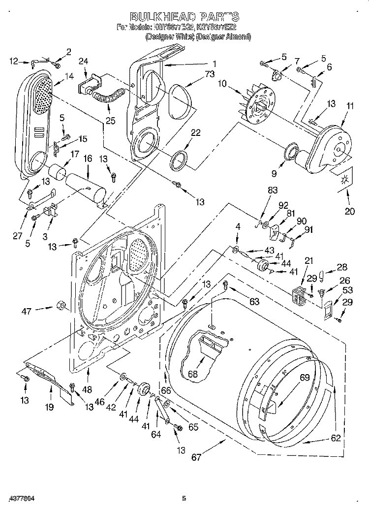BULKHEAD Diagram and Parts List for KGYS677EZ2  KitchenAid Dryer