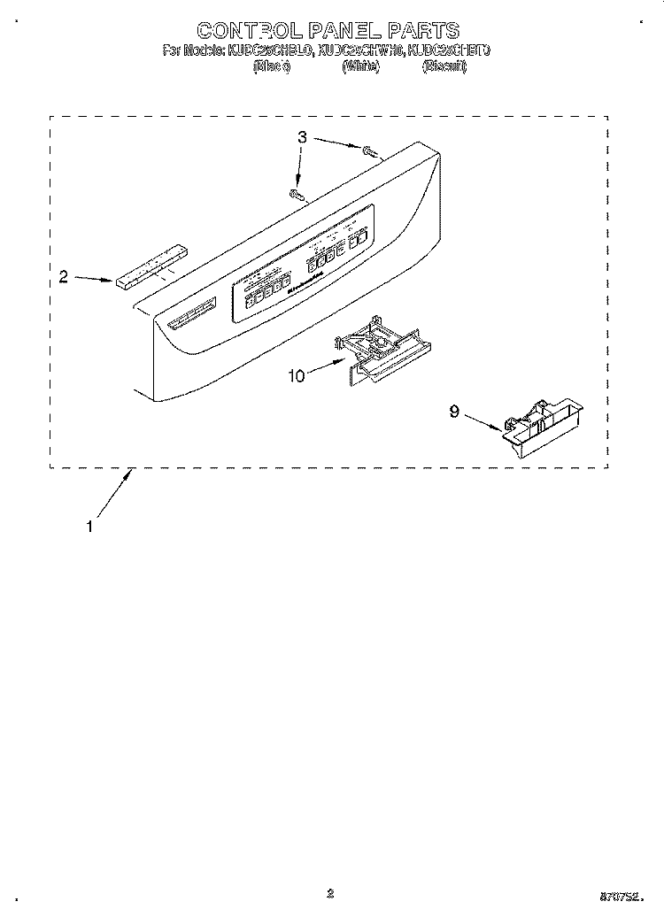 CONTROL PANEL Diagram and Parts List for KUDC25CHBL0  KitchenAid Dishwasher