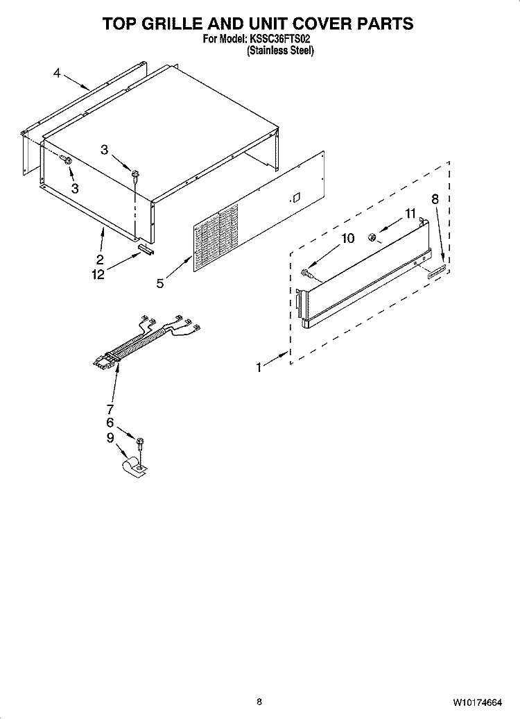 TOP GRILLE AND UNIT COVER PARTS Diagram and Parts List for KSSC36FTS02  KitchenAid Refrigerator