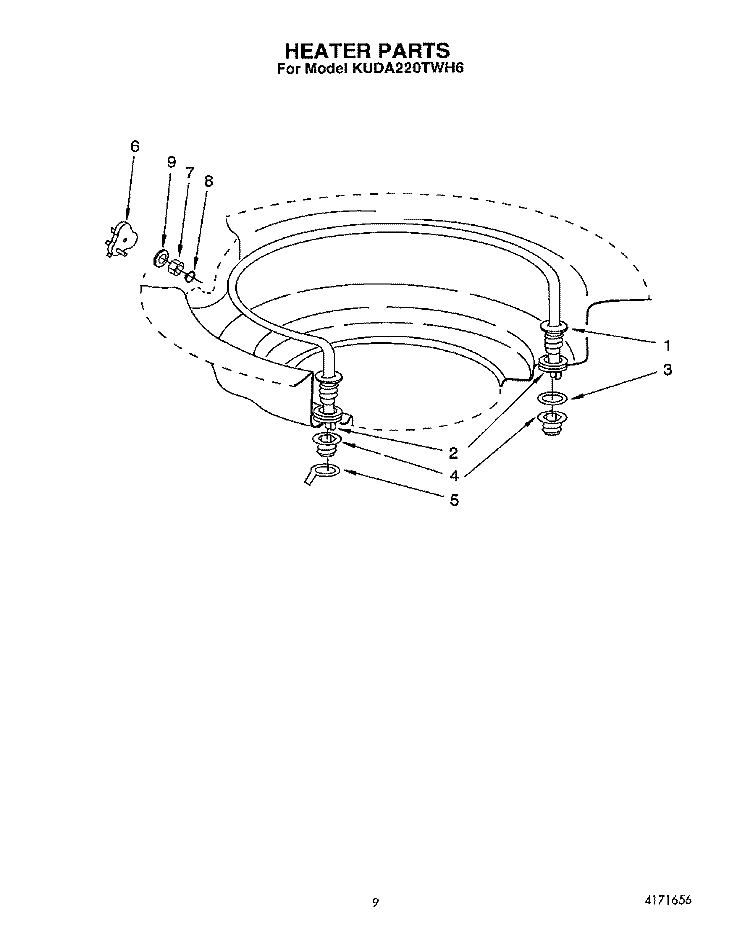 HEATER Diagram and Parts List for KUDA220TWH6  KitchenAid Dishwasher