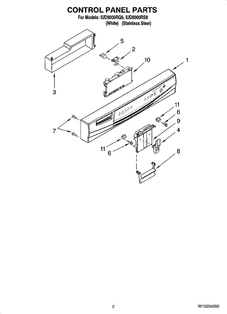 CONTROL PANEL PARTS Diagram and Parts List for IUD8000RS8  Whirlpool Dishwasher