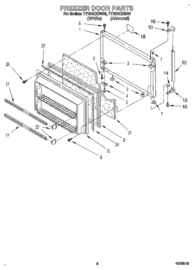 FREEZER DOOR Diagram and Parts List for TT18AKXBN01  Estate Refrigerator