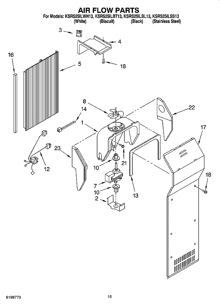 AIR FLOW PARTS Diagram and Parts List for KSRS25ILWH13  KitchenAid Refrigerator