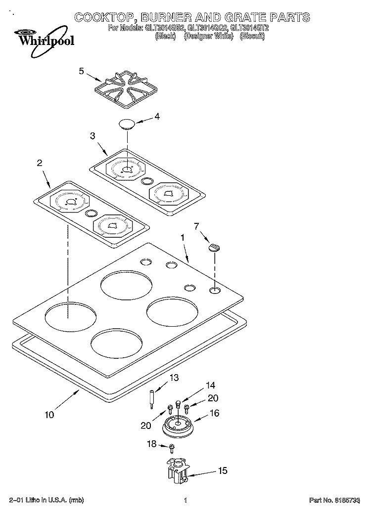 SECTION Diagram and Parts List for GLT3014GQ2  Whirlpool Cooktop