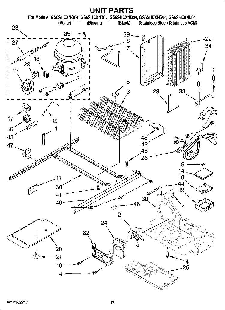 UNIT PARTS Diagram and Parts List for GS6SHEXNT04  Whirlpool Refrigerator