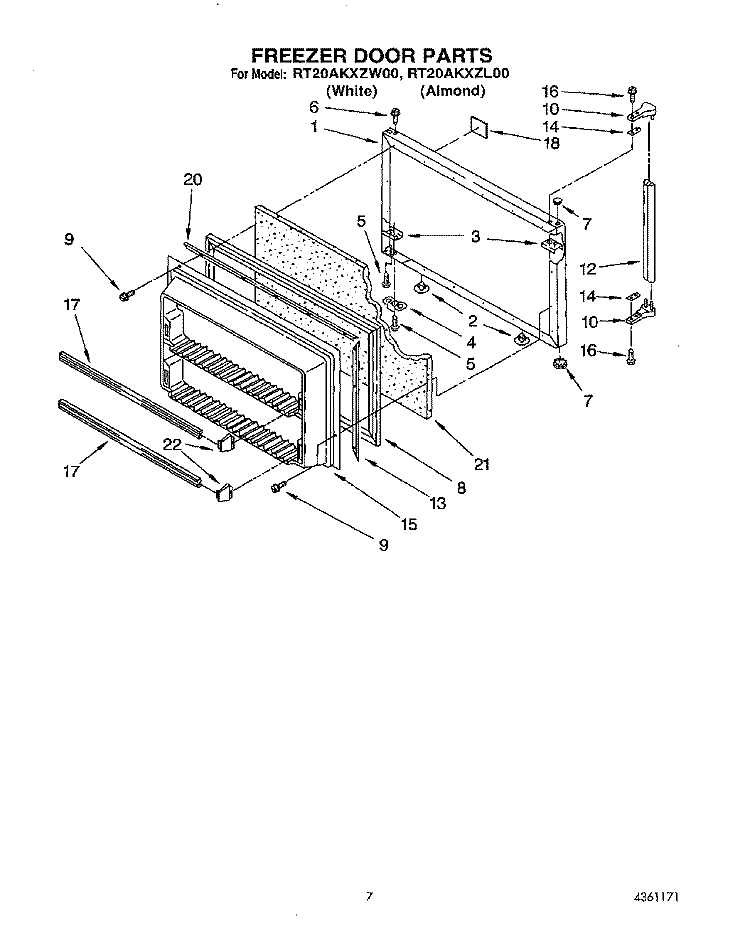 FREEZER DOOR Diagram and Parts List for RT20AKXZW00  Roper Refrigerator