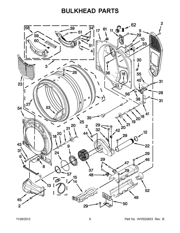 BULKHEAD PARTS Diagram and Parts List for WED96HEAW0  Whirlpool Dryer