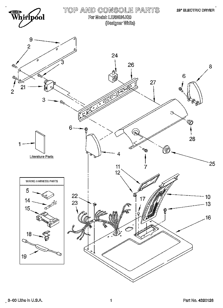 SECTION Diagram and Parts List for LER3624JQ0  Whirlpool Dryer