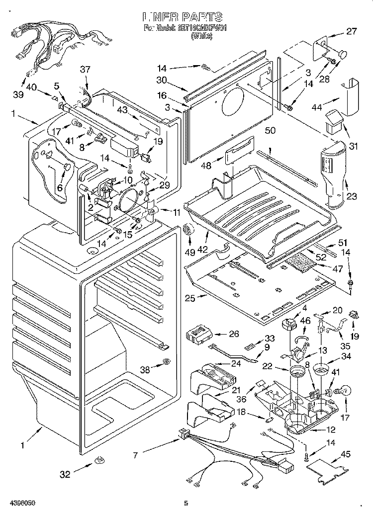 LINER Diagram and Parts List for 3ET18GMXFW01  Whirlpool Refrigerator