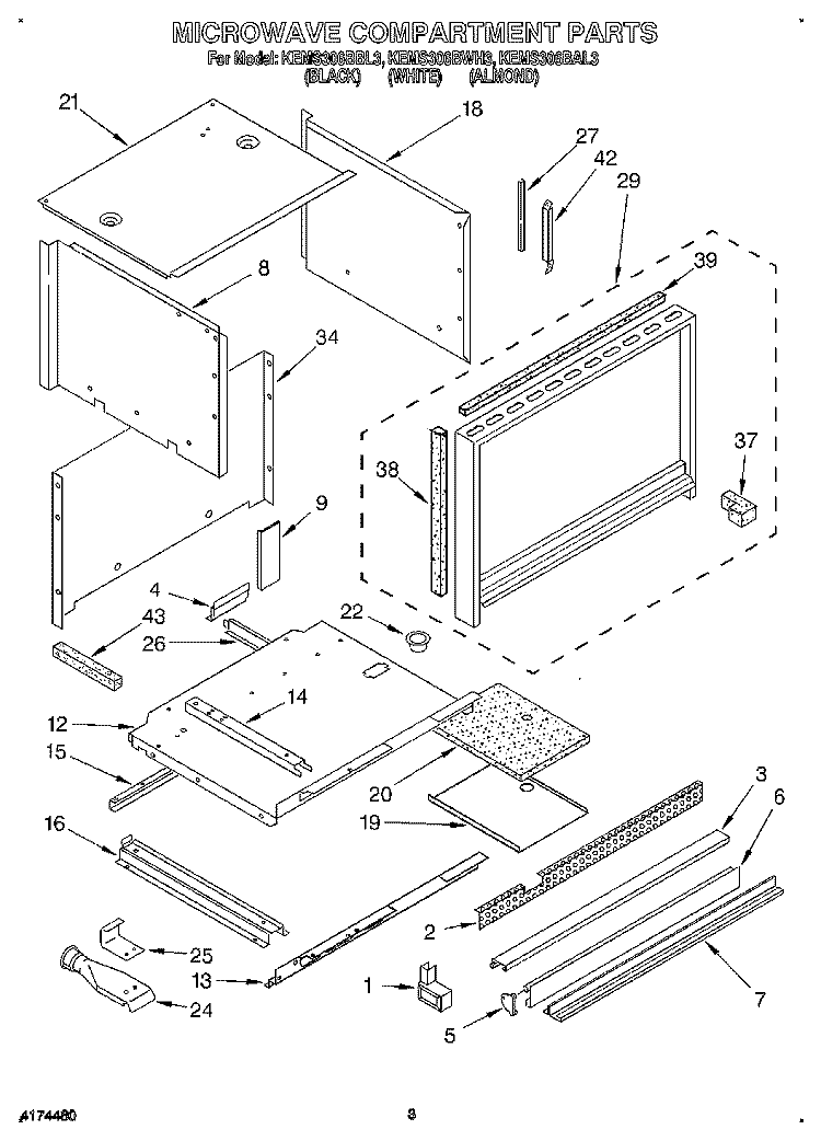 MICROWAVE COMPARTMENT Diagram and Parts List for KEMS306BAL3  KitchenAid Wall Oven