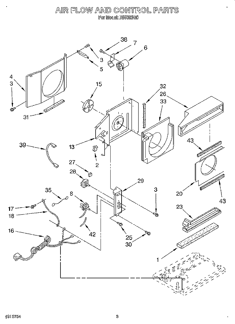 AIRFLOW AND CONTROL Diagram and Parts List for X05002G0  Roper Air Conditioner