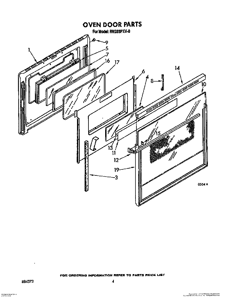 OVEN DOOR Diagram and Parts List for RM288PXV0  Whirlpool Microwave Oven Combo
