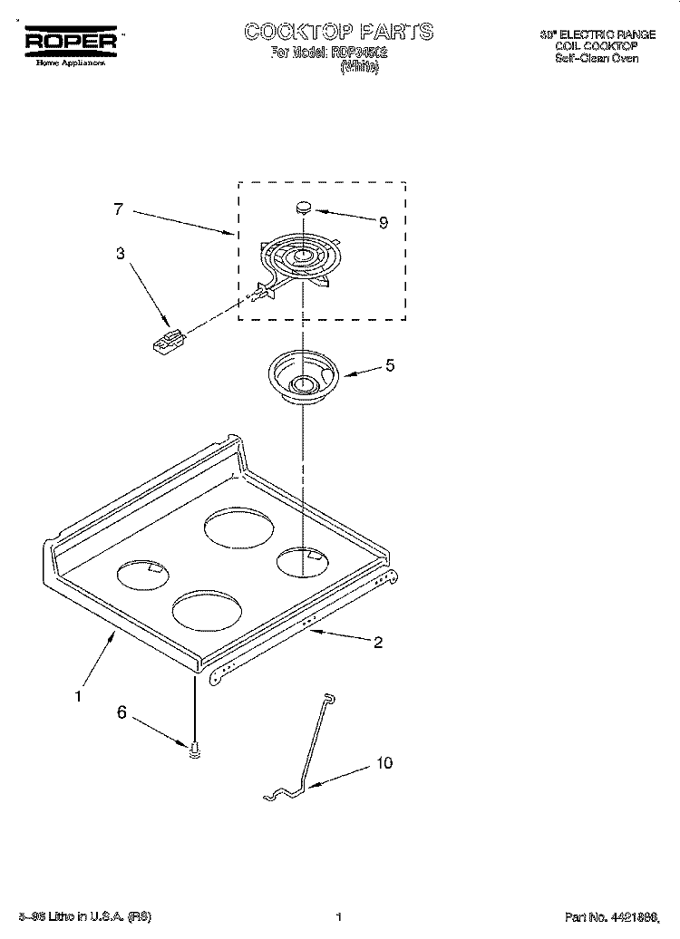 COOKTOP Diagram and Parts List for RDP34502  Roper Range