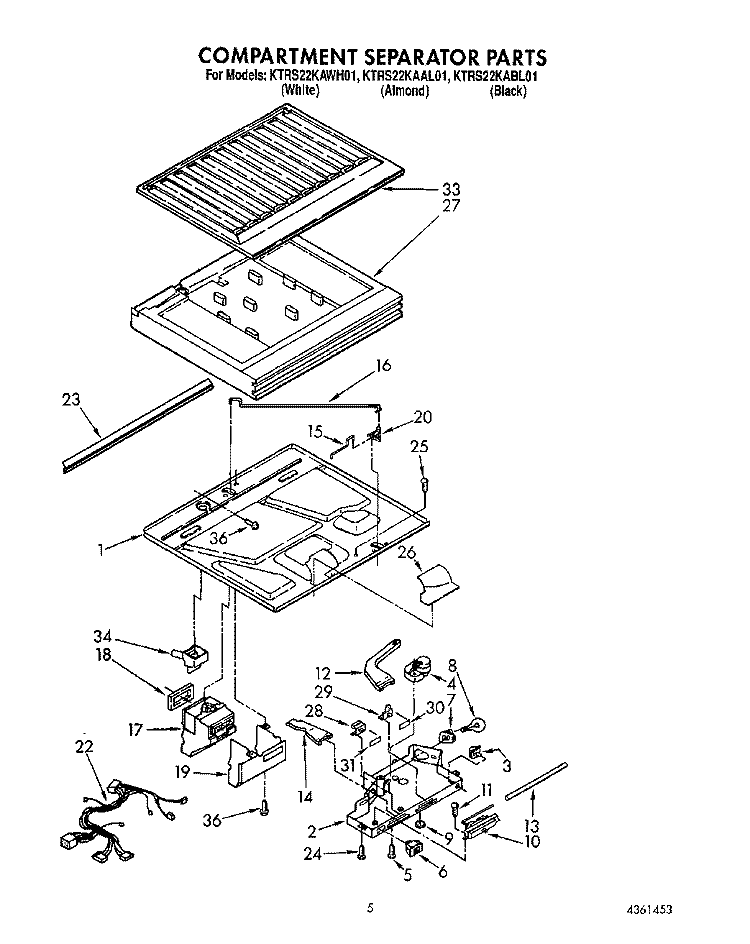 COMPARTMENT SEPARATOR Diagram and Parts List for KTRS22KAAL01  KitchenAid Refrigerator