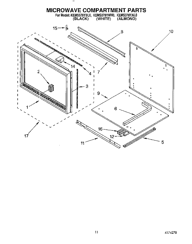 MICROWAVE COMPARTMENT Diagram and Parts List for KEMS378YBL0  KitchenAid Wall Oven