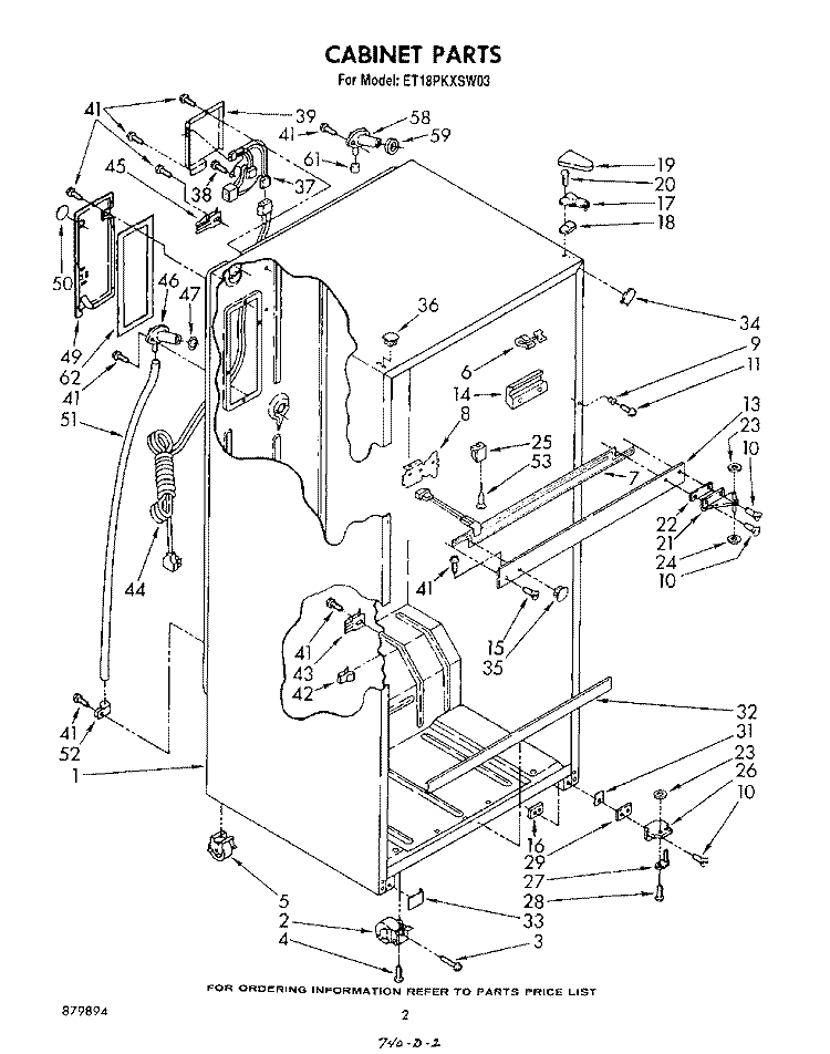 CABINET Diagram and Parts List for ET18PKXSW03  Whirlpool Refrigerator