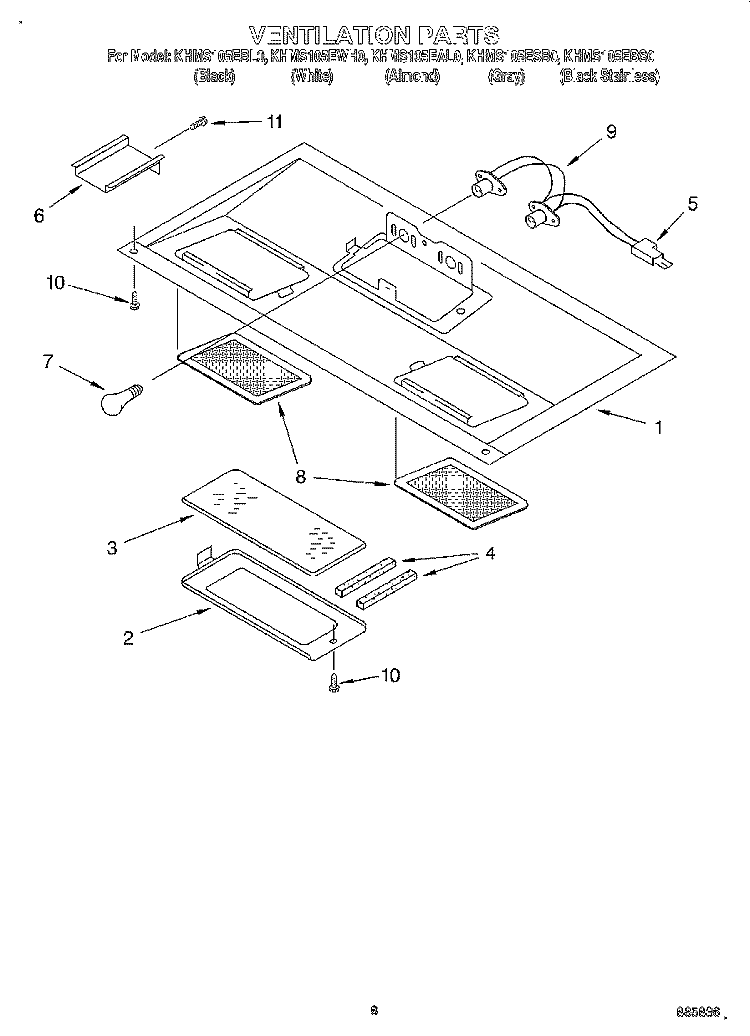 VENTILATION Diagram and Parts List for KHMS105EBS0  KitchenAid Microwave