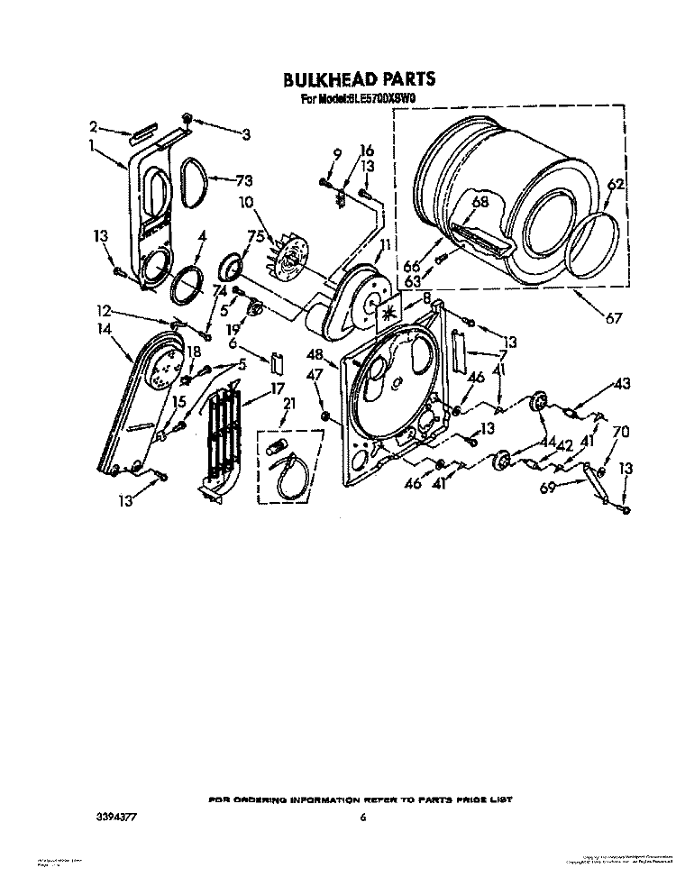 BULKHEAD Diagram and Parts List for 6LE5700XSW0  Whirlpool Dryer