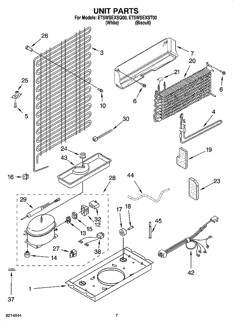 UNIT PARTS Diagram and Parts List for ET5WSEXST00  Whirlpool Refrigerator