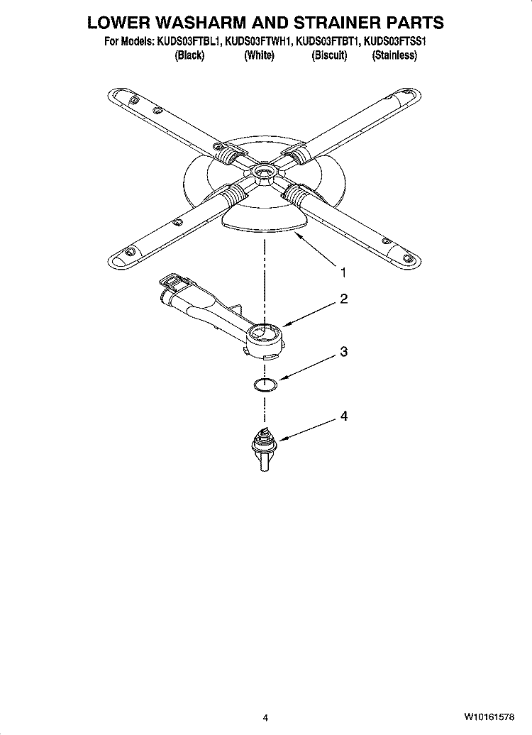 LOWER WASHARM AND STRAINER PARTS Diagram and Parts List for KUDS03FTWH1  KitchenAid Dishwasher
