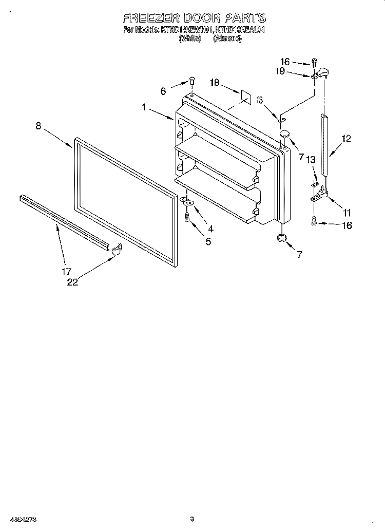 FREEZER DOOR Diagram and Parts List for KTHD18KEAL01  Whirlpool Refrigerator