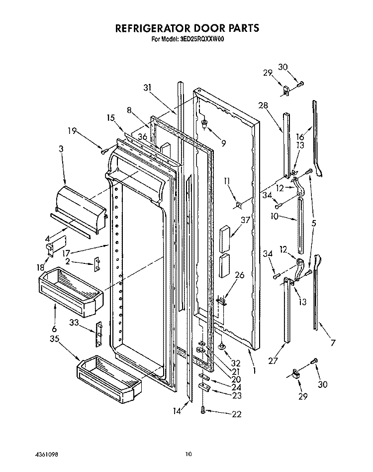 REFRIGERATOR DOOR Diagram and Parts List for 3ED25RQXXW00  Whirlpool Refrigerator