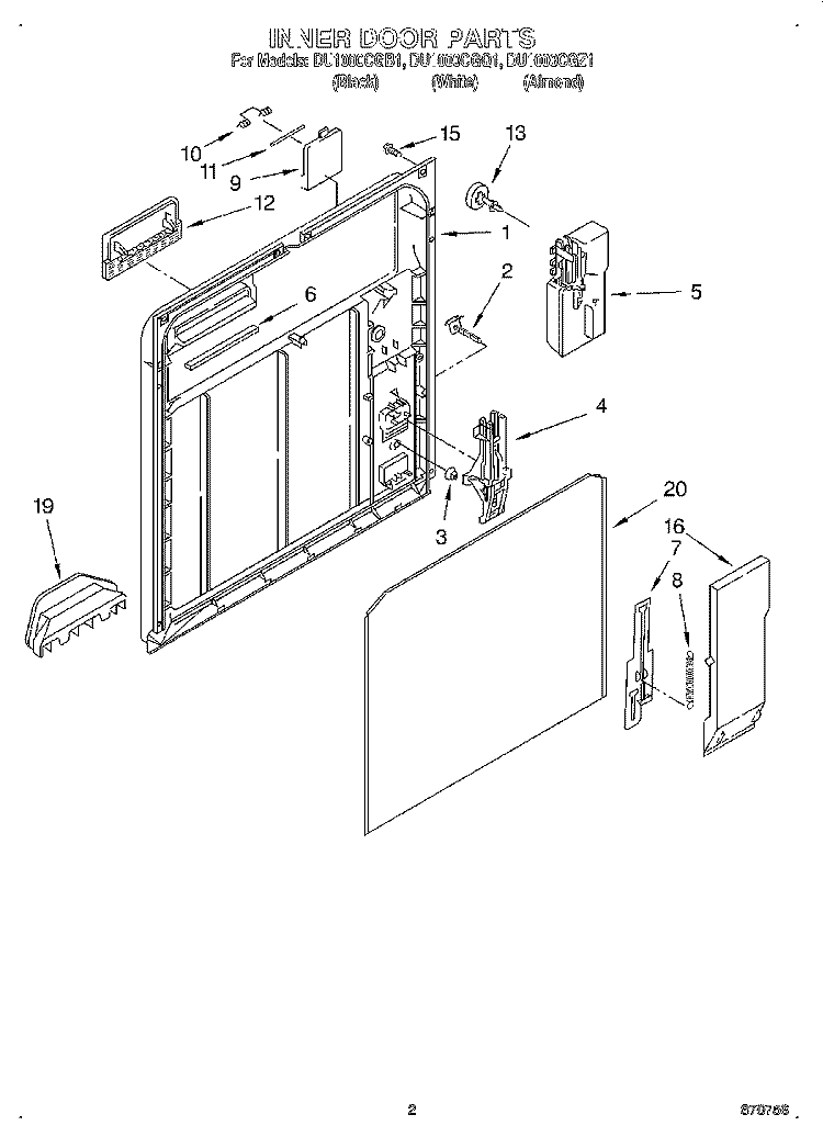 INNER DOOR Diagram and Parts List for DU1000CGZ1  Whirlpool Dishwasher