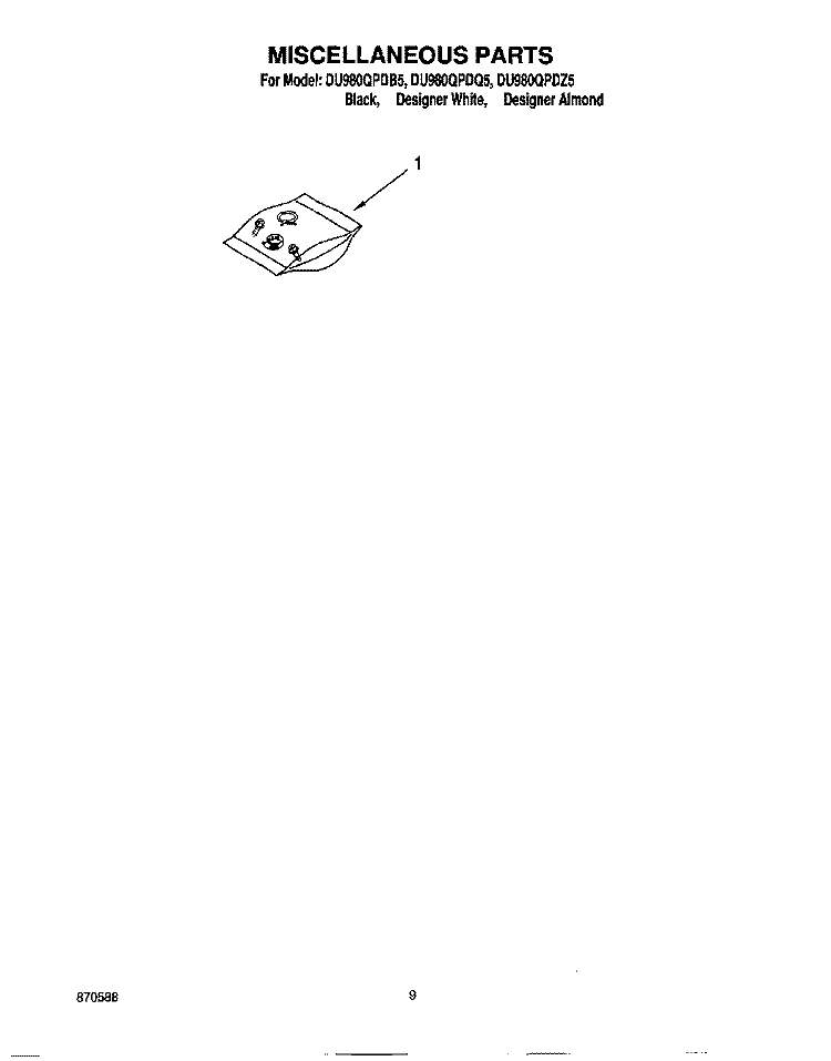MISCELLANEOUS, LIT/OPTIONAL Diagram and Parts List for DU980QPDB5  Whirlpool Dishwasher