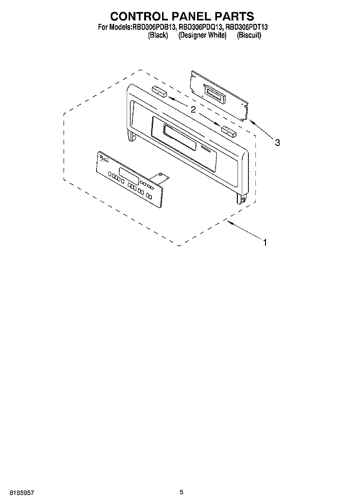 CONTROL PANEL Diagram and Parts List for RBD306PDT13  Whirlpool Wall Oven