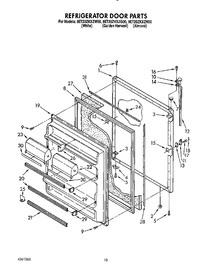 REFRIGERATOR DOOR, LIT/OPTIONAL Diagram and Parts List for 8ET20ZKXZG00  Whirlpool Refrigerator