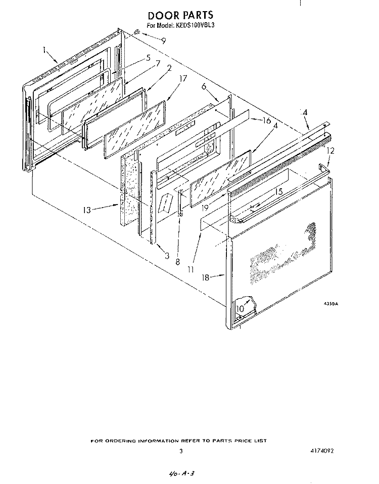 DOOR Diagram and Parts List for KEDS100VWH3  KitchenAid Range