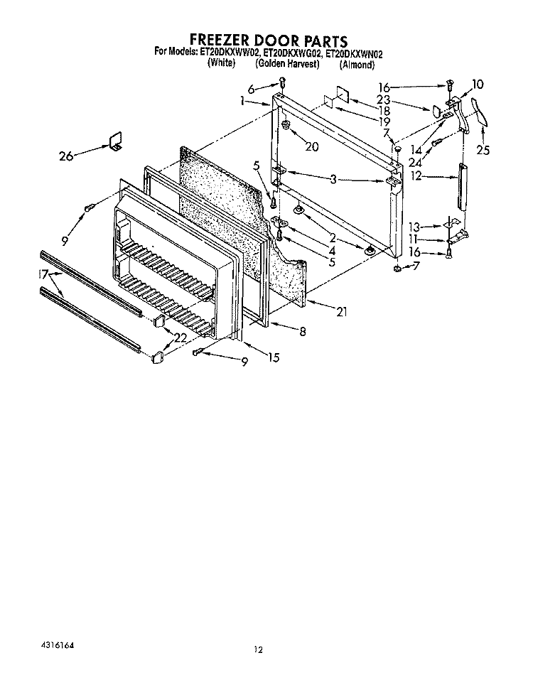 FREEZER DOOR Diagram and Parts List for ET20DKXWW02  Whirlpool Refrigerator