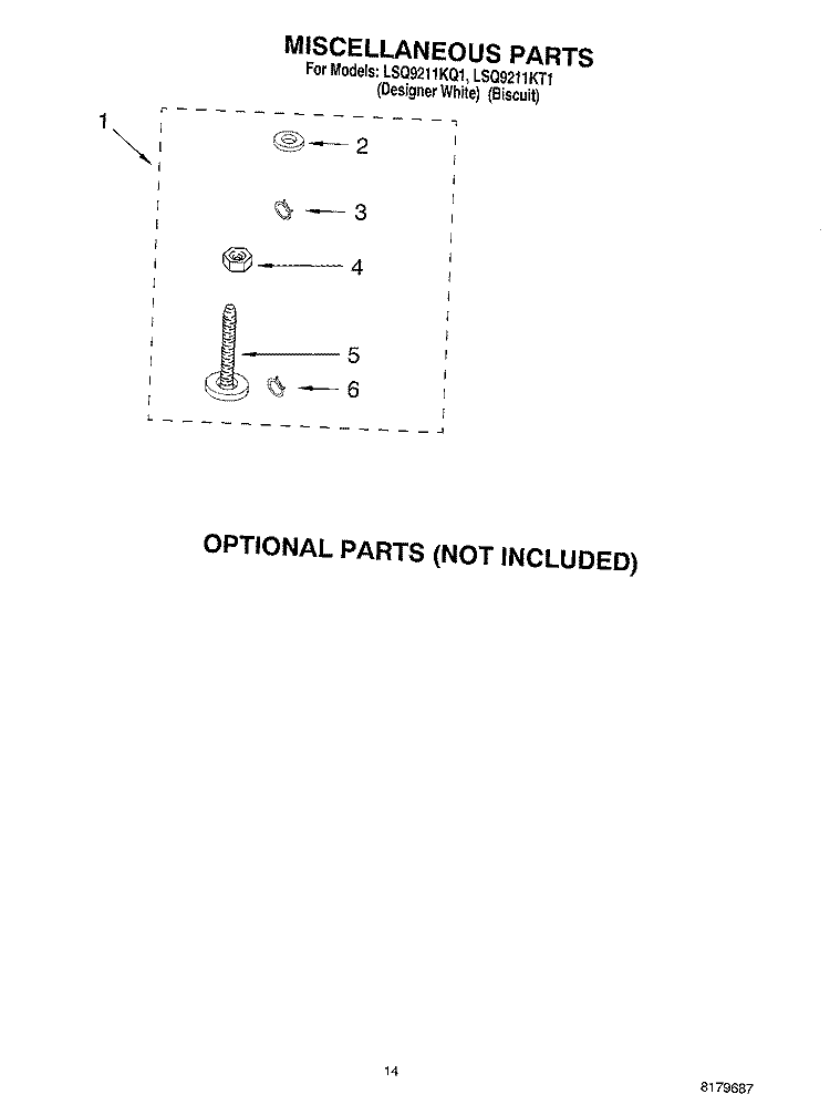 MISCELLANEOUS, OPTIONAL Diagram and Parts List for LSQ9211KT1  Whirlpool Washer