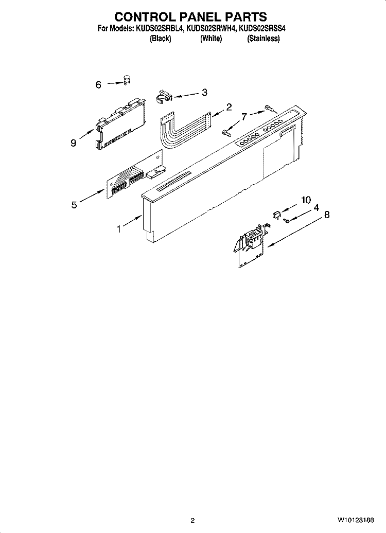 CONTROL PANEL PARTS Diagram and Parts List for KUDS02SRBL4  KitchenAid Dishwasher