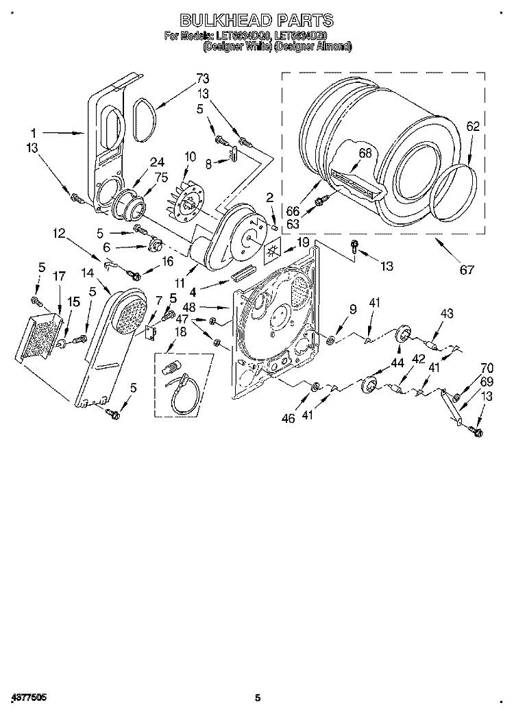 SECTION Diagram and Parts List for LET6634DZ0  Whirlpool Dryer
