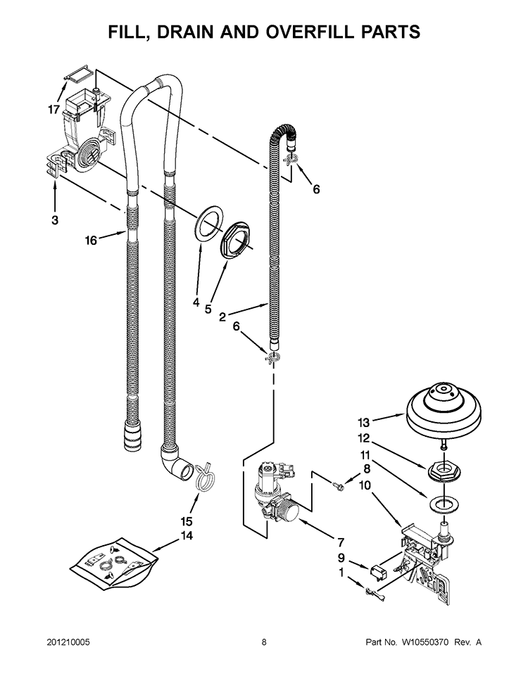 FILL, DRAIN AND OVERFILL PARTS Diagram and Parts List for KUDS35FBWH1  KitchenAid Dishwasher