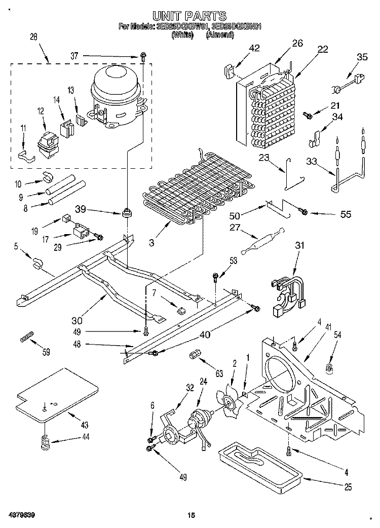 UNIT Diagram and Parts List for 3ED25DQXBN01  Whirlpool Refrigerator