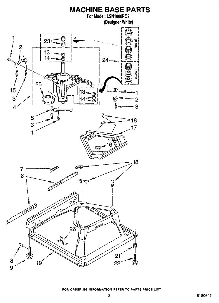 MACHINE BASE PARTS Diagram and Parts List for LSN1000PQ2  Whirlpool Washer