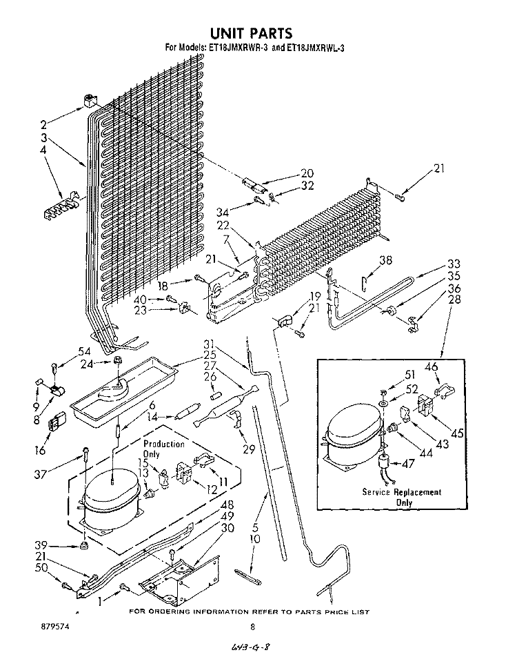 UNIT Diagram and Parts List for ET18JMXRWR3  Whirlpool Refrigerator