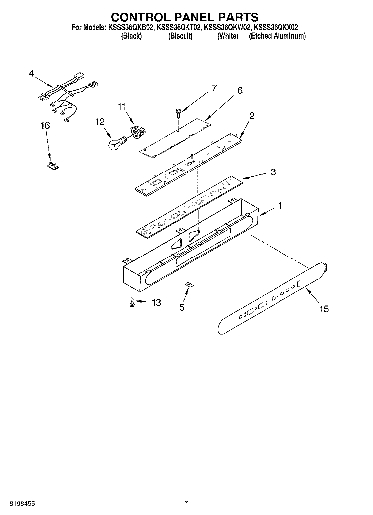 CONTROL PANEL PARTS Diagram and Parts List for KSSS36QKB02  KitchenAid Refrigerator